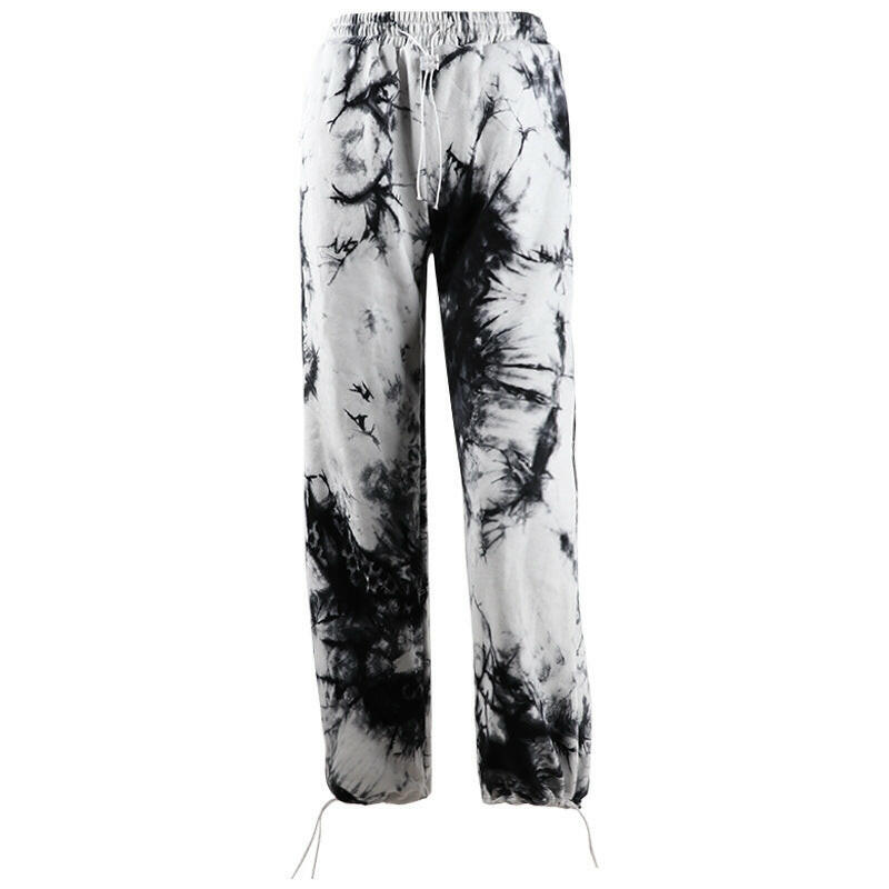 Loose High Waist Straight Tie-dye Splash-ink Elastic Waist Casual Pants