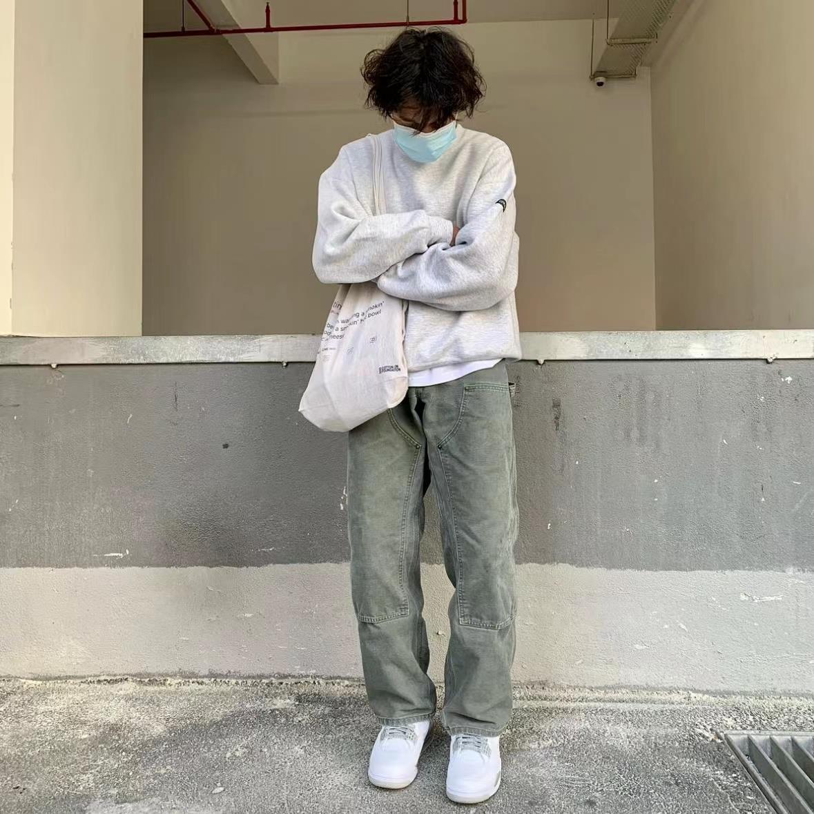 Washed Old Double Knee Canvas Overalls Cutting Pants