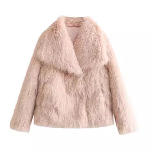 Women’s Warm Plush Lapel Jacket – Winter Outwear