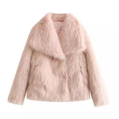 Women’s Warm Plush Lapel Jacket – Winter Outwear