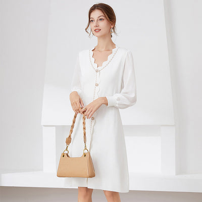 Women's New V-neck Mid-length Chiffon Stitching Skirt Is Sweet