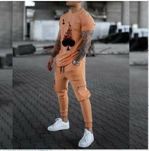 Men's Casual T-shirt and Trouser Set with Retro Print