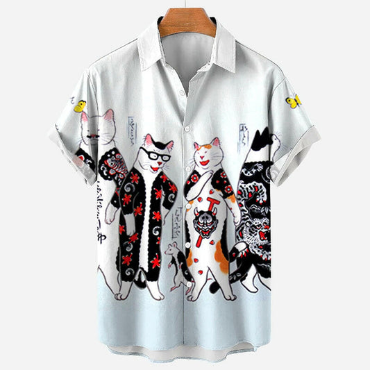 Cat Pattern Men's Shirt 3D Printing Short Sleeve Shirt