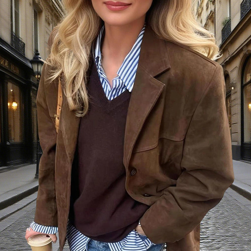 Women's Suede-Look Blazer Casual Jacket