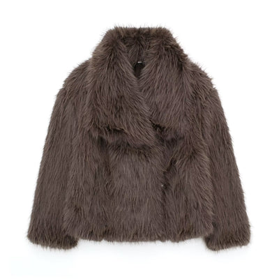 Women’s Warm Plush Lapel Jacket – Winter Outwear