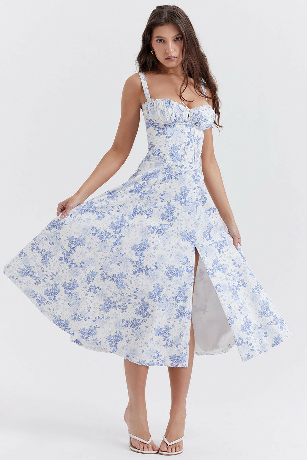 French High Split Suspender Dress Summer Party Wear