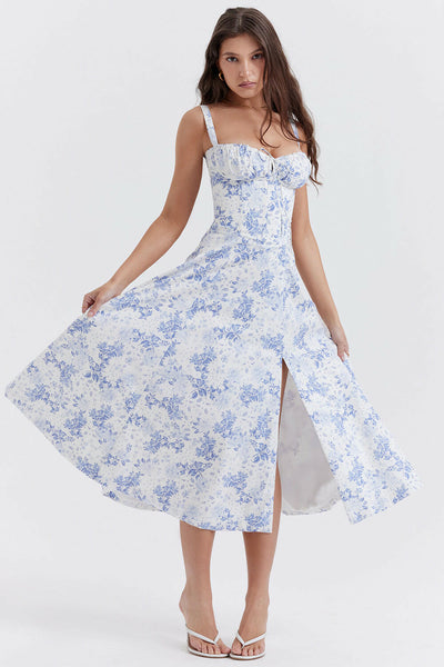 French High Split Suspender Dress Summer Party Wear