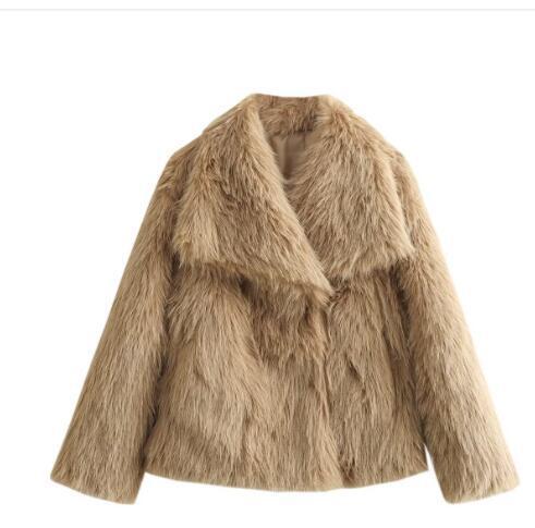 Women’s Warm Plush Lapel Jacket – Winter Outwear