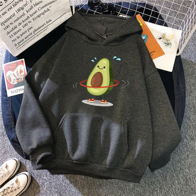 Hoodies Sporty Cartoon Avocado Print Warm New Sweatshirt Wom