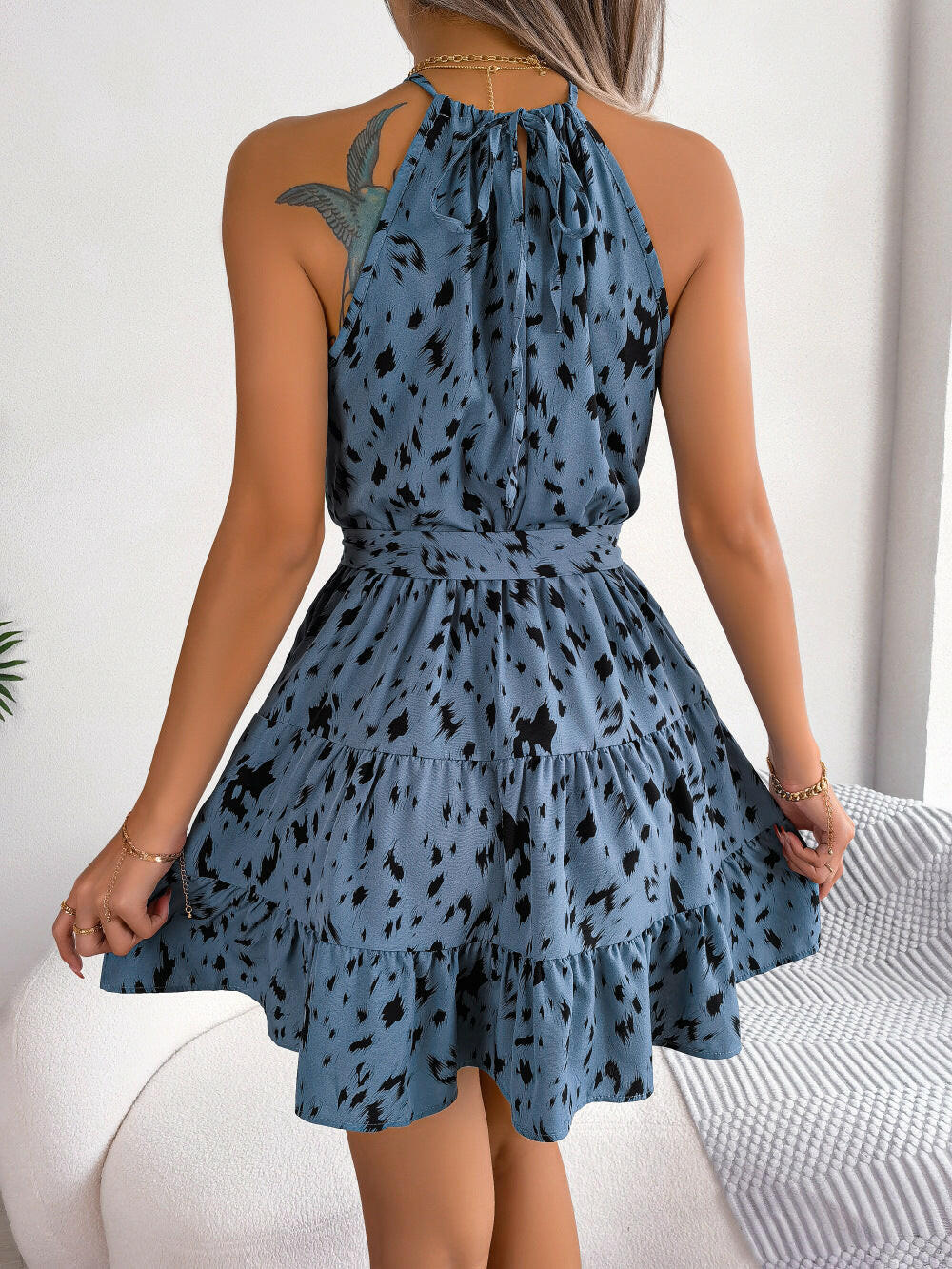 Leopard Print Ruffled Swing Dress: Casual Summer Beach Fashion
