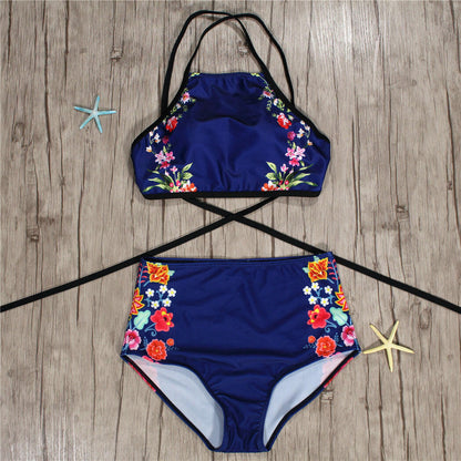 Women's Printed high waist strap bikini