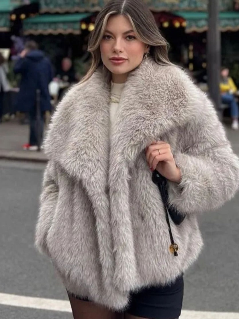 Women’s Warm Plush Lapel Jacket – Winter Outwear
