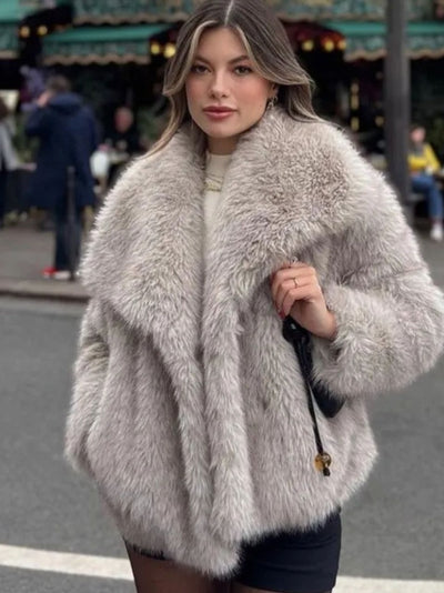 Women’s Warm Plush Lapel Jacket – Winter Outwear