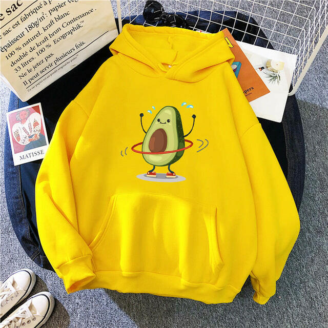 Hoodies Sporty Cartoon Avocado Print Warm New Sweatshirt Wom