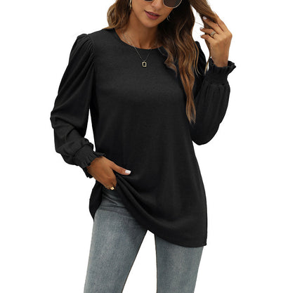 Round Neck Puff Sleeve Long Women's Clothing Top