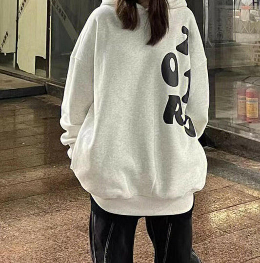 White Gray Pure Cotton Hooded Sweater With Plush And Thickened