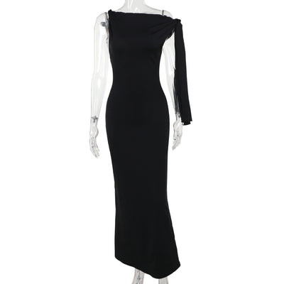 One-shoulder Ribbon Long Dress Ins Fashion Slim Sleeveless Dresses