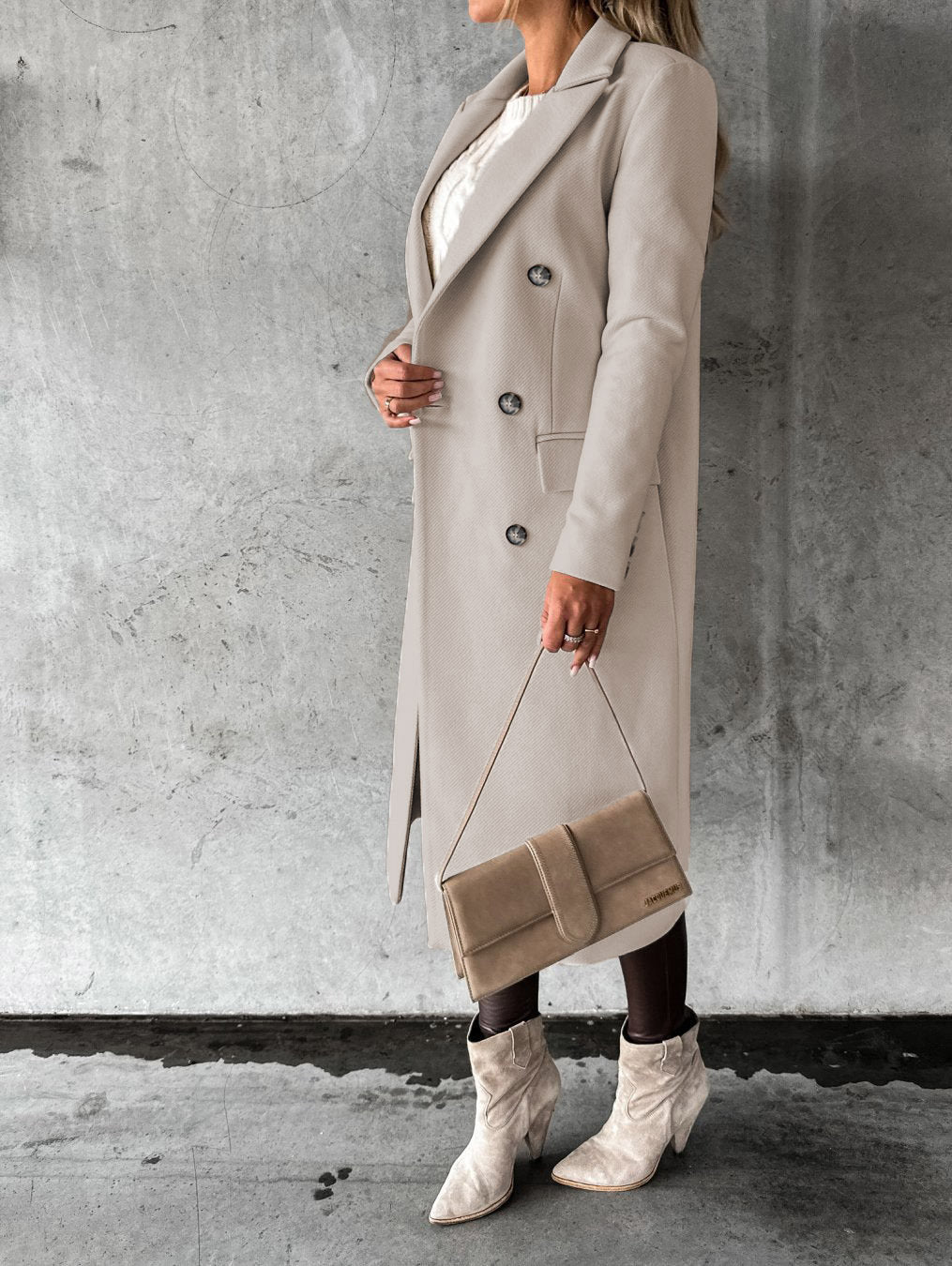 Women’s Double-Breasted Long Coat – Winter Fashion