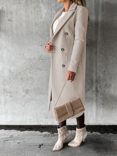 Women’s Double-Breasted Long Coat – Winter Fashion