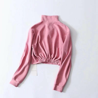 Women's Suede Letter Print Zipper Small High Neck Long Sleeve Sports Top