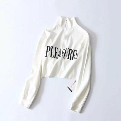Women's Suede Letter Print Zipper Small High Neck Long Sleeve Sports Top
