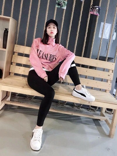 Women's Suede Letter Print Zipper Small High Neck Long Sleeve Sports Top