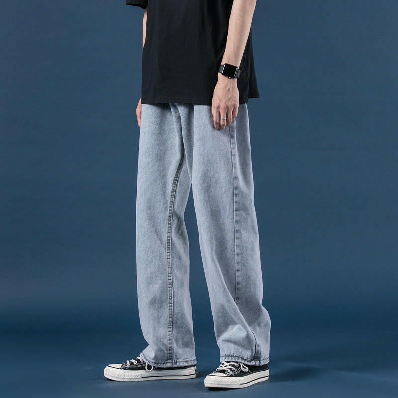 Light-Colored Straight-Leg Loose Wide-Leg Denim Trousers