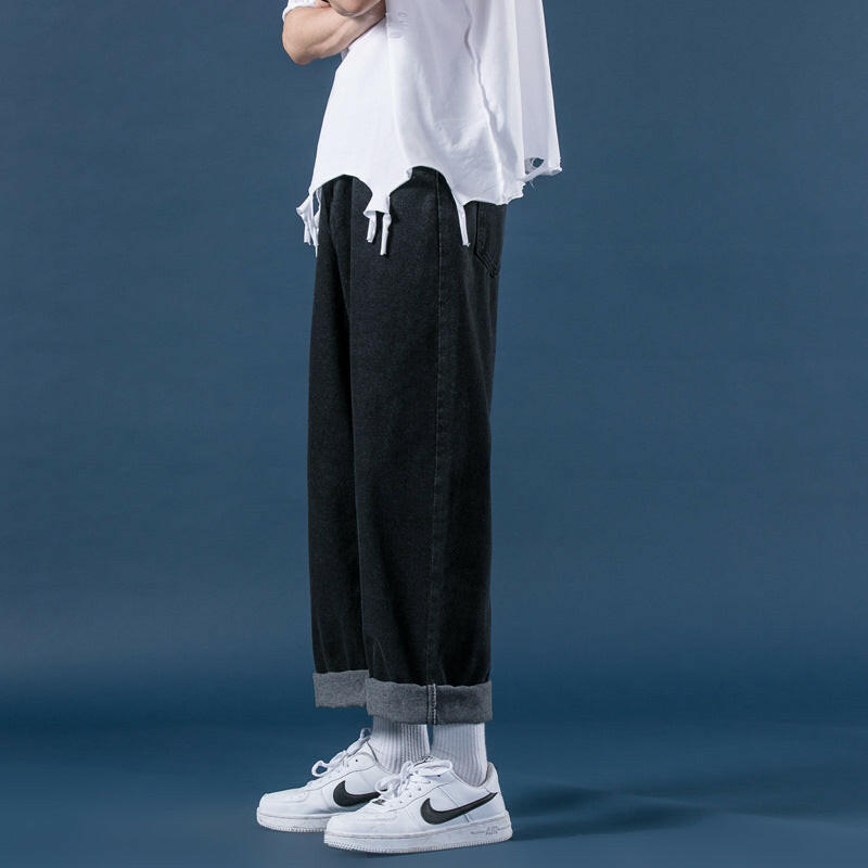 Light-Colored Straight-Leg Loose Wide-Leg Denim Trousers