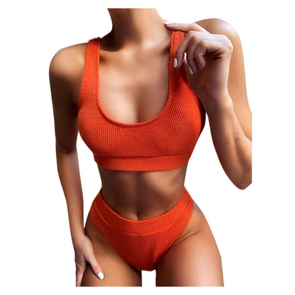 New Women's Sexy Solid Color Split Swimsuit