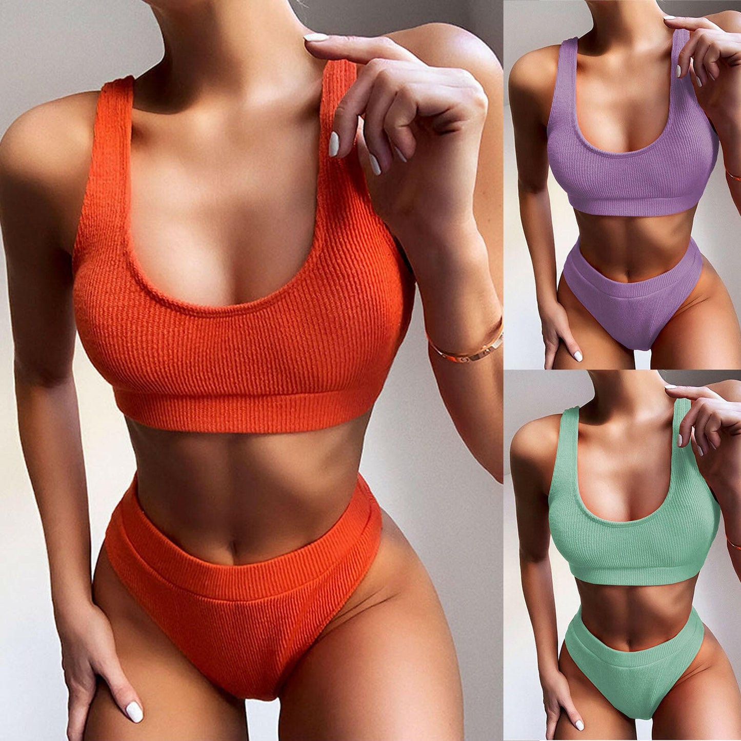 New Women's Sexy Solid Color Split Swimsuit