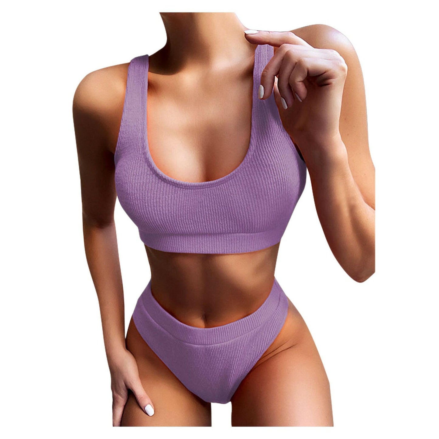 New Women's Sexy Solid Color Split Swimsuit