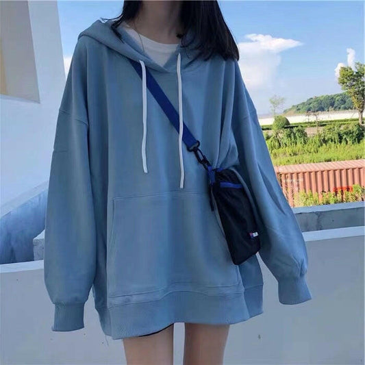 New Solid Color Long-Sleeved Sweater Women Loose Hooded Jacket