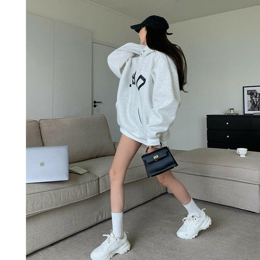 Casual Women's Loose Printed Hooded Sweatshirt