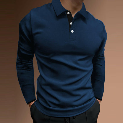 Men's Casual Stand Collar Stretch Vertical Stripe Long Sleeve