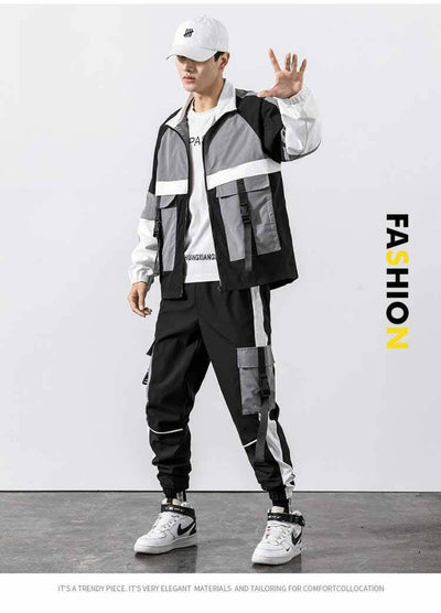 Casual Workwear Jacket Multi-pocket Trousers Two-piece Set