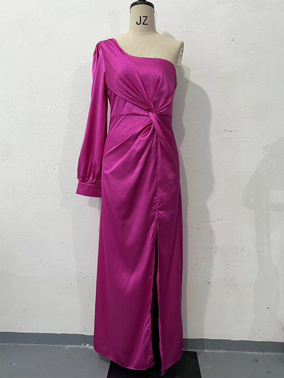 One-Shoulder Split Long Dress – Elegant Socialite Style