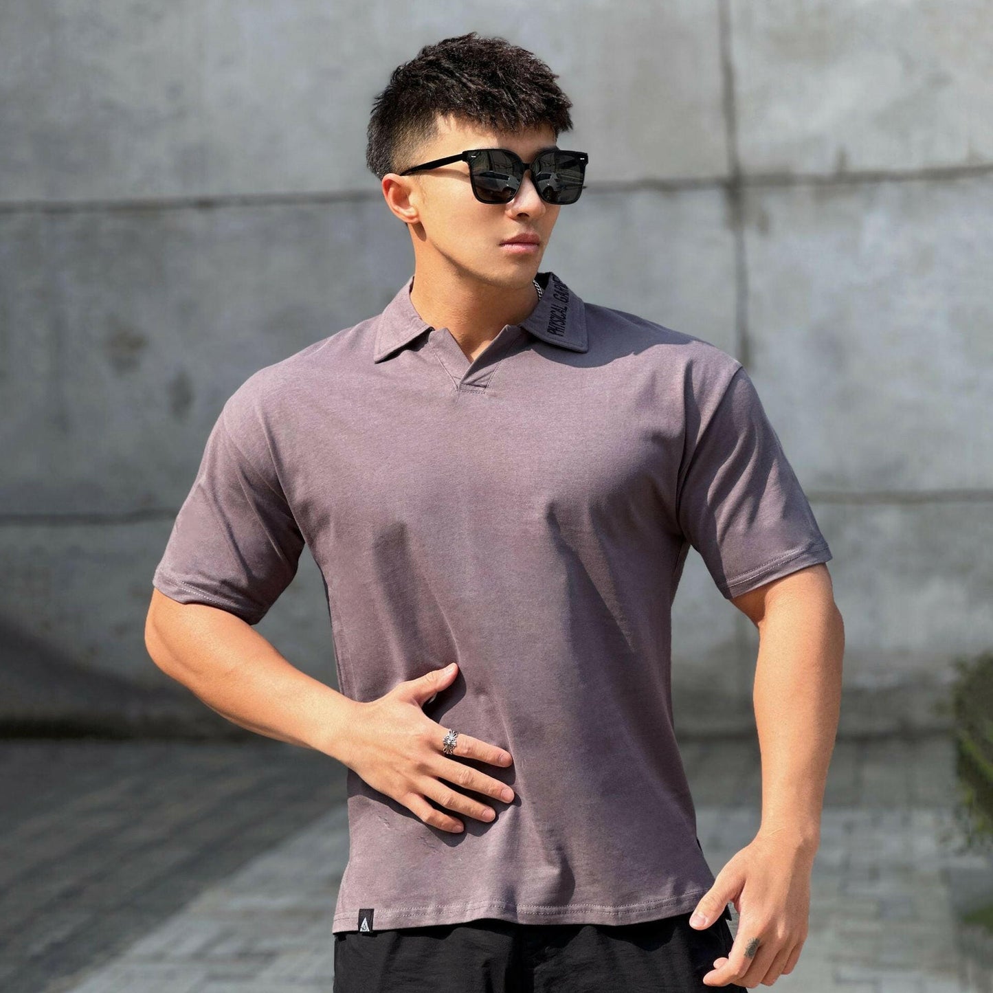 Loose Cotton Lapel Embroidered Thick T-shirt