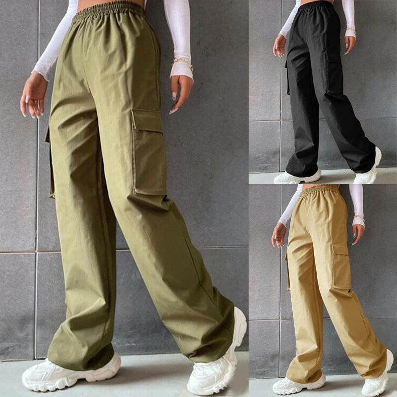 Women's Fashion Solid Color High Waist Flip Workwear With Pocket Pants