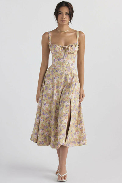 French High Split Suspender Dress Summer Party Wear