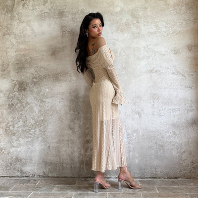 Temperament Waist-defining Jacquard One-shoulder Dress