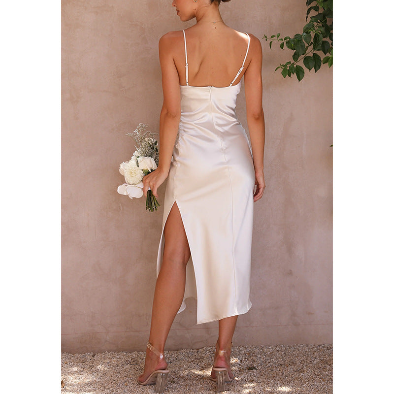 Sleeveless V-neck Pullover Dress Solid Color