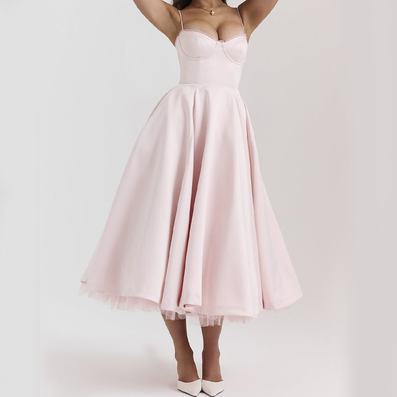 Light Luxury Heavy Industry Slimming Voile Suspender dress