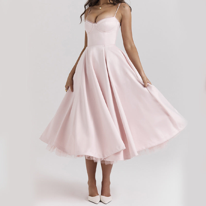 Light Luxury Heavy Industry Slimming Voile Suspender dress