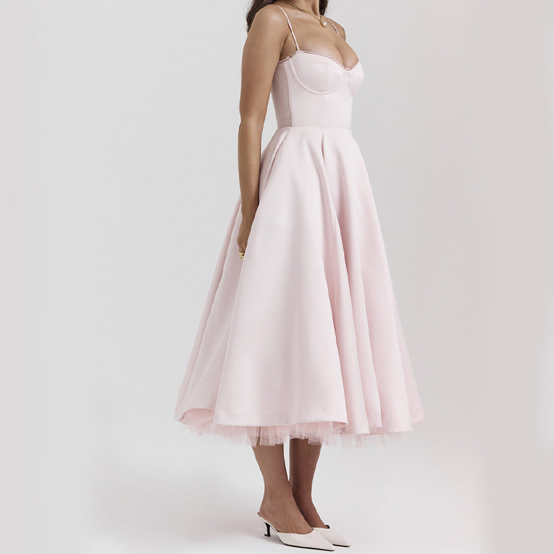 Light Luxury Heavy Industry Slimming Voile Suspender dress