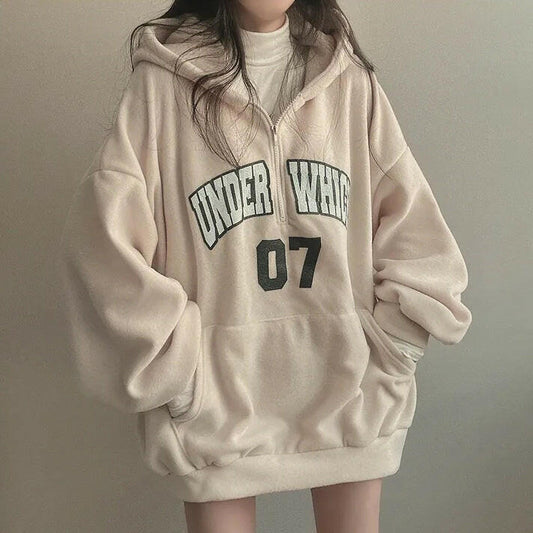 Letter Zipper Hooded Sweater For Women