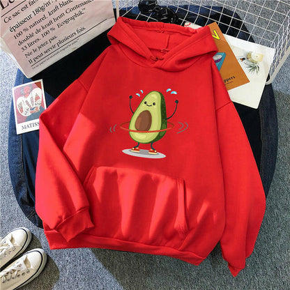 Hoodies Sporty Cartoon Avocado Print Warm New Sweatshirt Wom