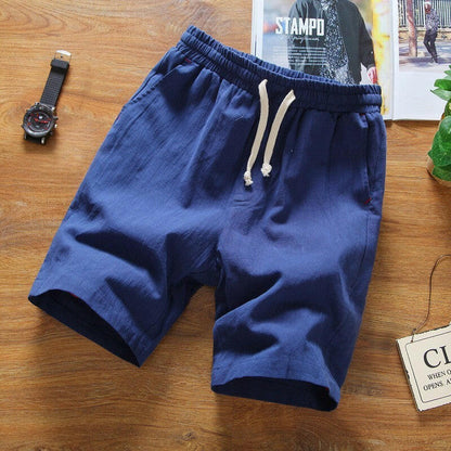 Korean version of solid color linen casual beach shorts