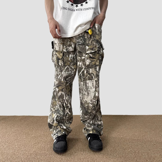 Loose Straight Camouflage Overalls - Worn Look