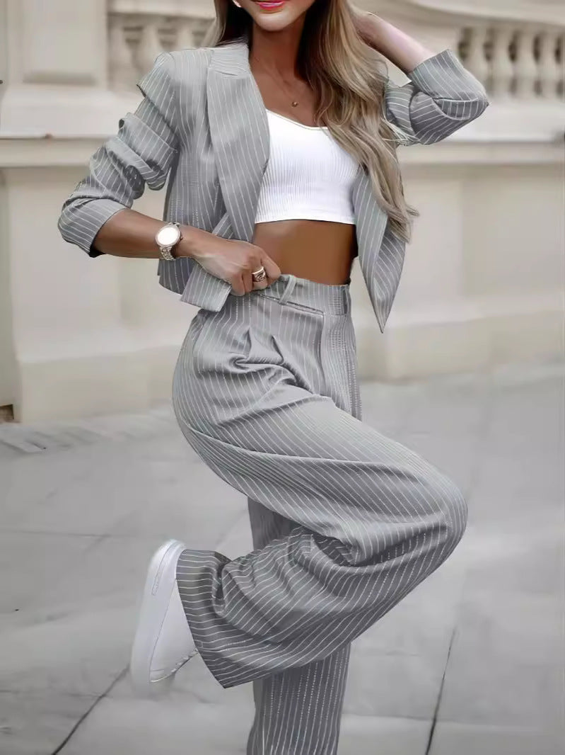 Women’s Striped Cropped Blazer & Pants Set
