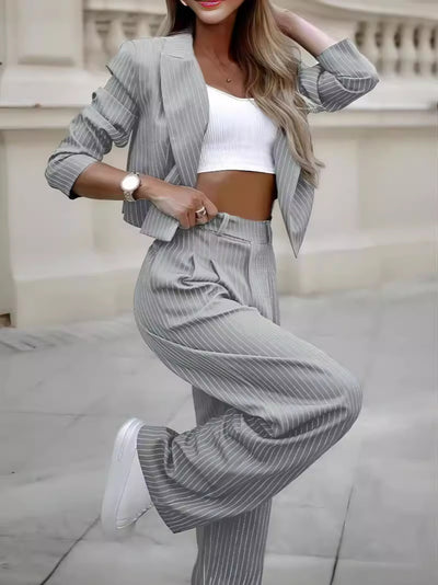 Women’s Striped Cropped Blazer & Pants Set
